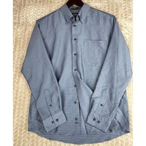 Haggar Men's Blue Check Button Down Shirt Size Large Long Sleeve‎